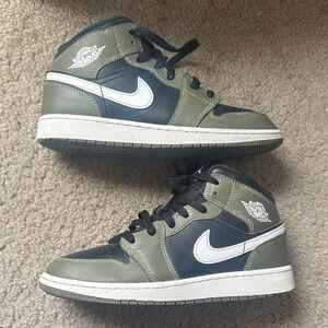 Nike Air Jordan 1 Mid Olive Green, Black & White